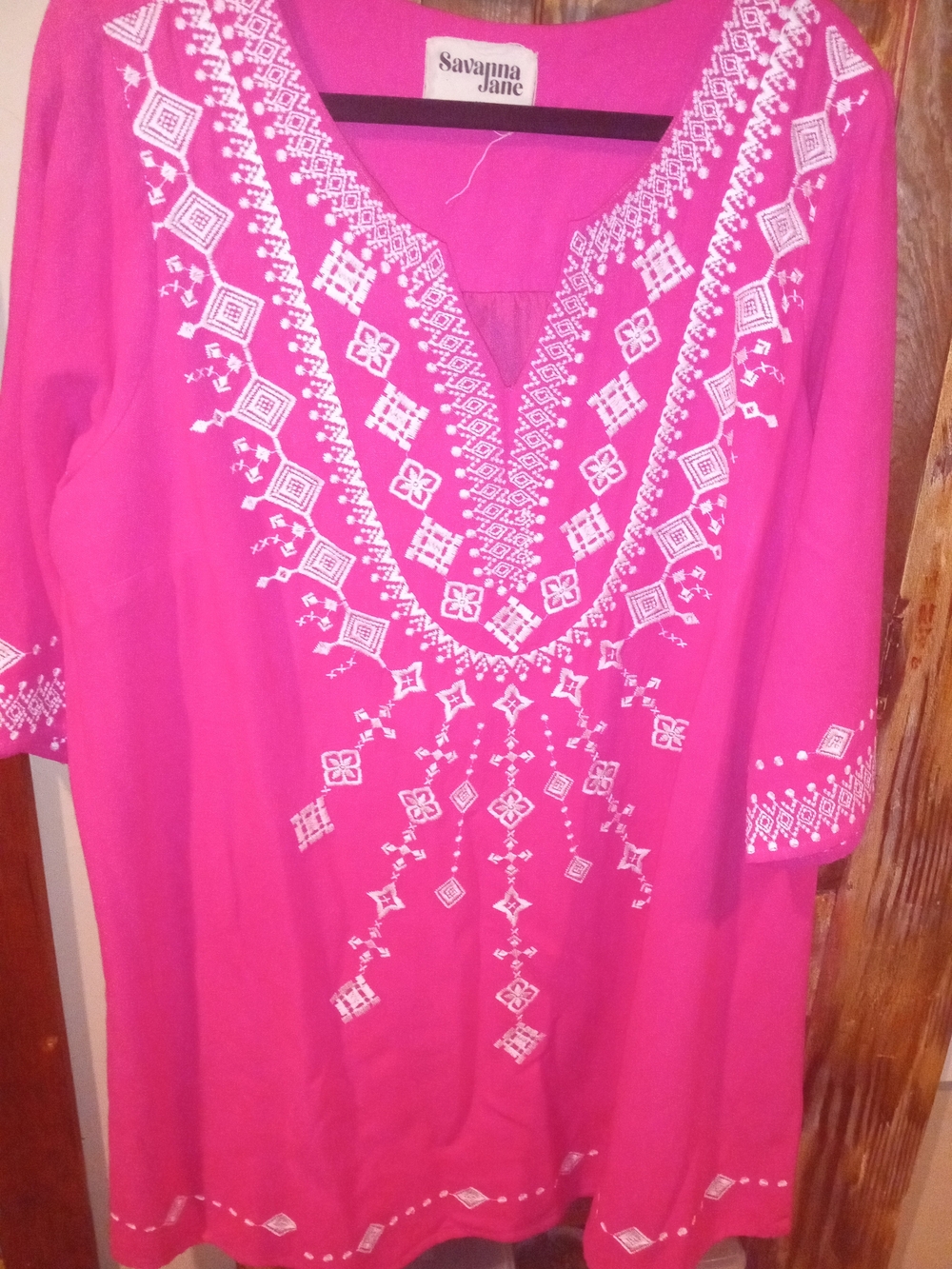 Savanna Jane Bright Pink Embroidered V-Neck Tunic